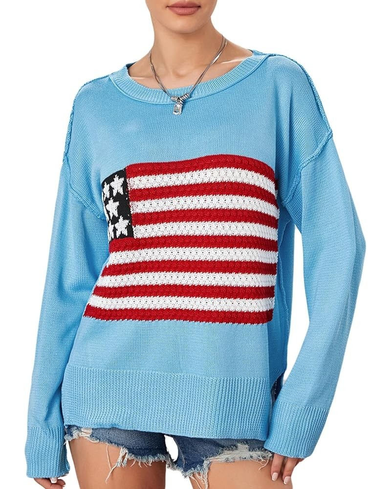 Y2K Vintage Loose Sweaters Long Sleeve Round Neck Striped Print 90s Aesthetic Pullovers Streetwear Spring Fall American Flag ...