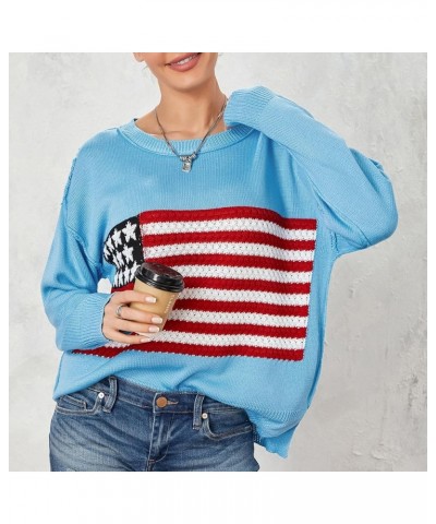 Y2K Vintage Loose Sweaters Long Sleeve Round Neck Striped Print 90s Aesthetic Pullovers Streetwear Spring Fall American Flag ...