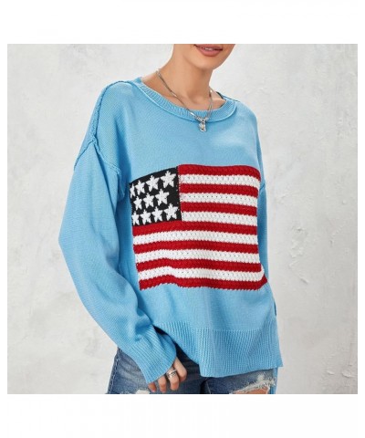 Y2K Vintage Loose Sweaters Long Sleeve Round Neck Striped Print 90s Aesthetic Pullovers Streetwear Spring Fall American Flag ...