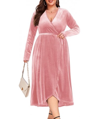 2023 Plus Size Velvet Wrap Dress Ruffle Sleeves Long Maxi A-line Elegant Party Wedding Guest Cocktail Long Sleeves, Apricot P...