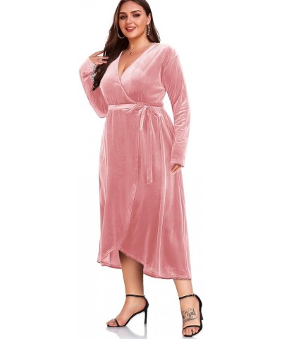 2023 Plus Size Velvet Wrap Dress Ruffle Sleeves Long Maxi A-line Elegant Party Wedding Guest Cocktail Long Sleeves, Apricot P...