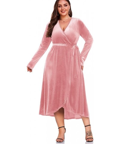 2023 Plus Size Velvet Wrap Dress Ruffle Sleeves Long Maxi A-line Elegant Party Wedding Guest Cocktail Long Sleeves, Apricot P...