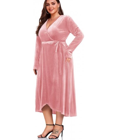 2023 Plus Size Velvet Wrap Dress Ruffle Sleeves Long Maxi A-line Elegant Party Wedding Guest Cocktail Long Sleeves, Apricot P...