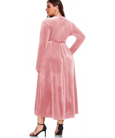 2023 Plus Size Velvet Wrap Dress Ruffle Sleeves Long Maxi A-line Elegant Party Wedding Guest Cocktail Long Sleeves, Apricot P...