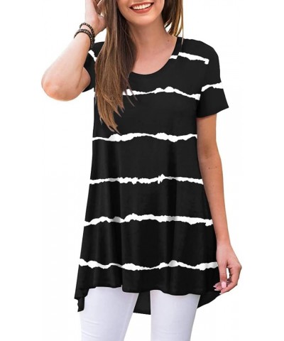 Women's Summer Casual Short Sleeve Tunic Top for Leggings Crewneck Shirt Loose Blouse Stripe Black $12.74 Tops