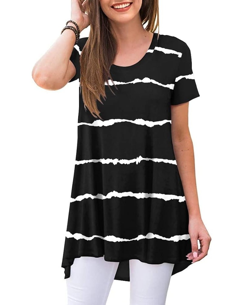 Women's Summer Casual Short Sleeve Tunic Top for Leggings Crewneck Shirt Loose Blouse Stripe Black $12.74 Tops