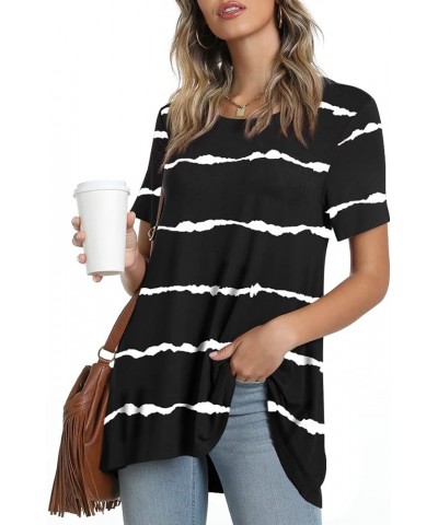 Women's Summer Casual Short Sleeve Tunic Top for Leggings Crewneck Shirt Loose Blouse Stripe Black $12.74 Tops