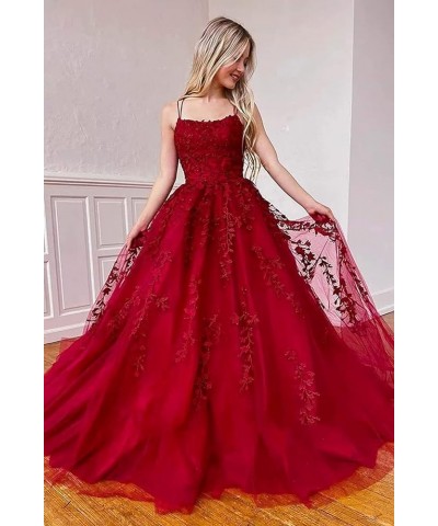 Tulle Spaghetti Straps Prom Dresses Long Lace Appliques Ball Gowns for Women Dusty Pink $34.19 Dresses