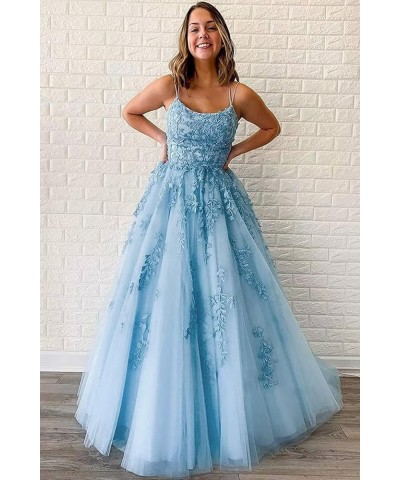 Tulle Spaghetti Straps Prom Dresses Long Lace Appliques Ball Gowns for Women Dusty Pink $34.19 Dresses