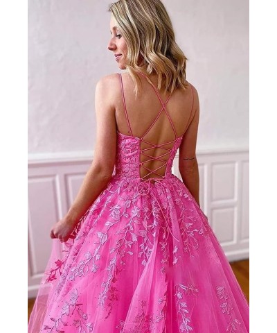 Tulle Spaghetti Straps Prom Dresses Long Lace Appliques Ball Gowns for Women Dusty Pink $34.19 Dresses