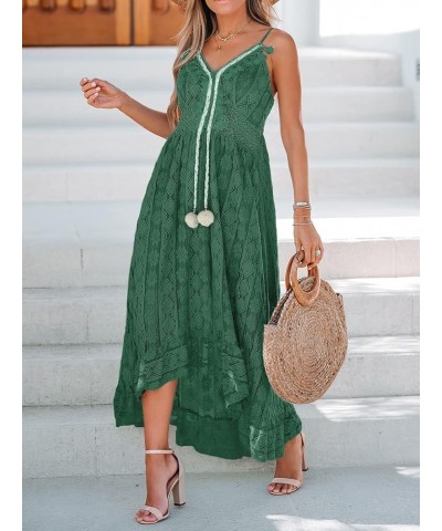 Women's Lace Dresses Boho Tassel V-Neck Flare Ruffle Adjustable Straps Beach Summer Maxi Dress Olive Green $27.47 Dresses