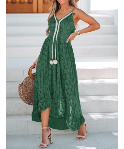 Women's Lace Dresses Boho Tassel V-Neck Flare Ruffle Adjustable Straps Beach Summer Maxi Dress Olive Green $27.47 Dresses