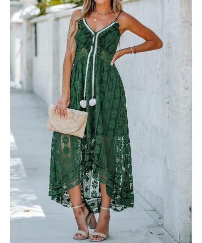 Women's Lace Dresses Boho Tassel V-Neck Flare Ruffle Adjustable Straps Beach Summer Maxi Dress Olive Green $27.47 Dresses