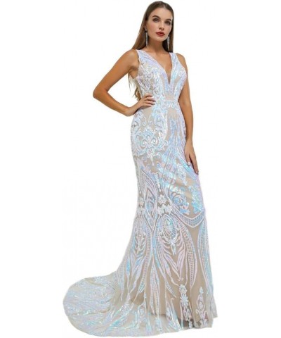 Women's V-Neck Sequins Mermaid Prom Evening Party Dress Sleeveless Lace-up Celebrity Pageant Gown White 1 $55.69 Dresses