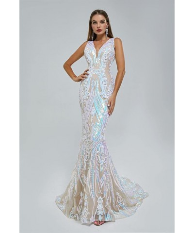 Women's V-Neck Sequins Mermaid Prom Evening Party Dress Sleeveless Lace-up Celebrity Pageant Gown White 1 $55.69 Dresses