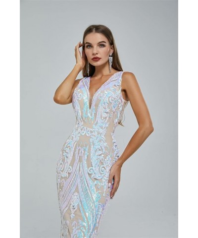 Women's V-Neck Sequins Mermaid Prom Evening Party Dress Sleeveless Lace-up Celebrity Pageant Gown White 1 $55.69 Dresses