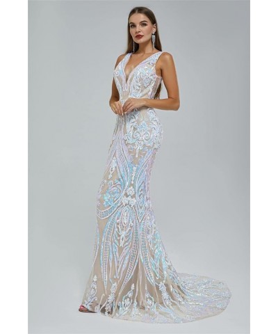 Women's V-Neck Sequins Mermaid Prom Evening Party Dress Sleeveless Lace-up Celebrity Pageant Gown White 1 $55.69 Dresses