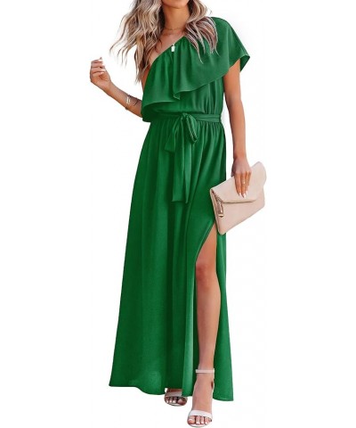 Womens Summer Maxi Dress Ruffle One Shoulder High Waist Split Beach Party Wedding Guest Long Dresses with Belt Green $14.49 D...