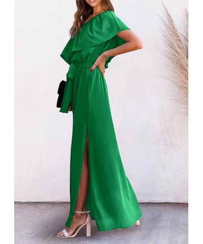 Womens Summer Maxi Dress Ruffle One Shoulder High Waist Split Beach Party Wedding Guest Long Dresses with Belt Green $14.49 D...