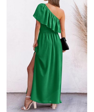 Womens Summer Maxi Dress Ruffle One Shoulder High Waist Split Beach Party Wedding Guest Long Dresses with Belt Green $14.49 D...