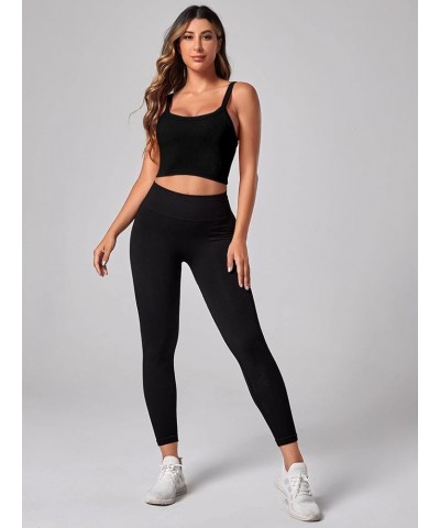 Women's Ribbed Knit Crop Cami Sports Top Seamless Bodycon Yoga Shirt Top Black $10.81 Tanks