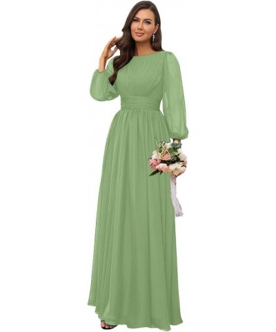 Women's Long Sleeve Bridesmaid Dresses for Wedding Chiffon Pleated Empire Waist Formal Evening Dress Sage Green $39.20 Dresses