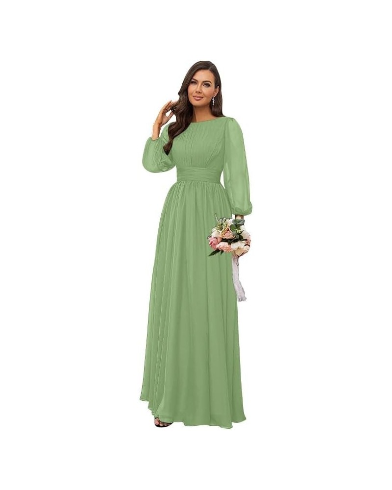 Women's Long Sleeve Bridesmaid Dresses for Wedding Chiffon Pleated Empire Waist Formal Evening Dress Sage Green $39.20 Dresses