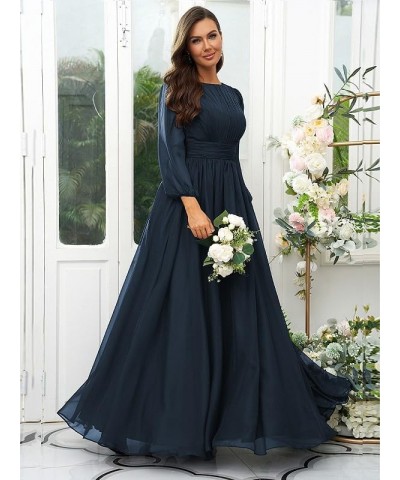 Women's Long Sleeve Bridesmaid Dresses for Wedding Chiffon Pleated Empire Waist Formal Evening Dress Sage Green $39.20 Dresses