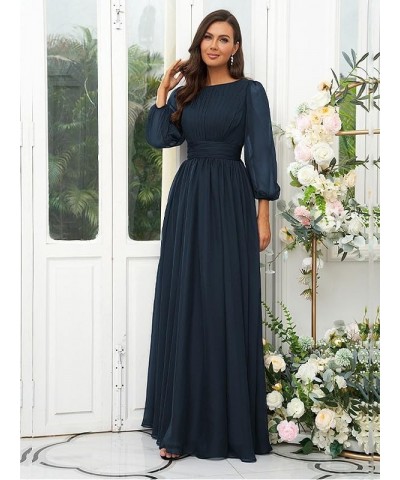 Women's Long Sleeve Bridesmaid Dresses for Wedding Chiffon Pleated Empire Waist Formal Evening Dress Sage Green $39.20 Dresses