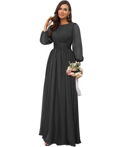 Women's Long Sleeve Bridesmaid Dresses for Wedding Chiffon Pleated Empire Waist Formal Evening Dress Sage Green $39.20 Dresses