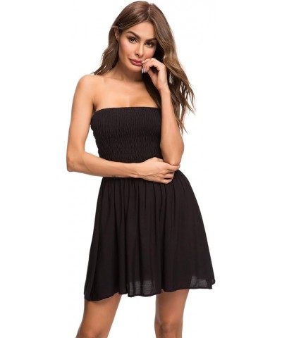 Women Summer Strapless Dresses Sexy Tube Top Beach Mini Dress Black-m $12.99 Swimsuits