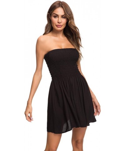 Women Summer Strapless Dresses Sexy Tube Top Beach Mini Dress Black-m $12.99 Swimsuits