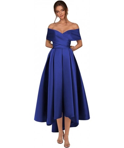 Women’s High Low Satin Prom Dress with Pockets Off The Shoulder Formal Cocktail Homecoming Dresses Royal Blue $36.75 Dresses