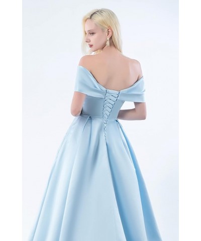 Women’s High Low Satin Prom Dress with Pockets Off The Shoulder Formal Cocktail Homecoming Dresses Royal Blue $36.75 Dresses