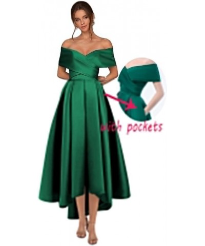 Women’s High Low Satin Prom Dress with Pockets Off The Shoulder Formal Cocktail Homecoming Dresses Royal Blue $36.75 Dresses