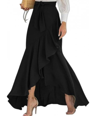 Women's Elegant Ruffles Long Skirt Knee Length Summer Mermaid Bodycon Dress for Wedding Party Cocktail Black $12.49 Skirts