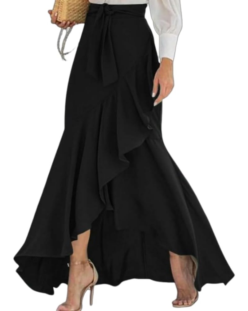 Women's Elegant Ruffles Long Skirt Knee Length Summer Mermaid Bodycon Dress for Wedding Party Cocktail Black $12.49 Skirts