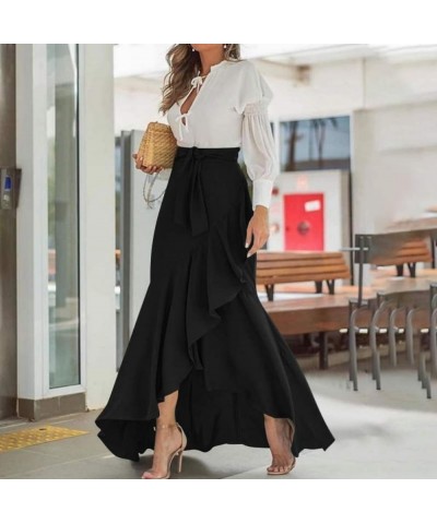 Women's Elegant Ruffles Long Skirt Knee Length Summer Mermaid Bodycon Dress for Wedding Party Cocktail Black $12.49 Skirts