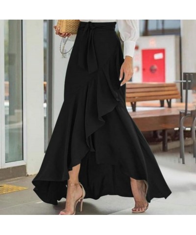 Women's Elegant Ruffles Long Skirt Knee Length Summer Mermaid Bodycon Dress for Wedding Party Cocktail Black $12.49 Skirts