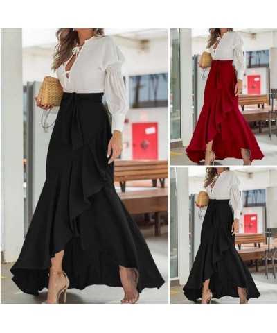 Women's Elegant Ruffles Long Skirt Knee Length Summer Mermaid Bodycon Dress for Wedding Party Cocktail Black $12.49 Skirts