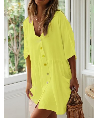 Women Casual Swimsuit Cover Up Blouses Button Down Beach Tunic Dress Bathing Suit Coverup A-light Yellow $13.20 Swimsuits