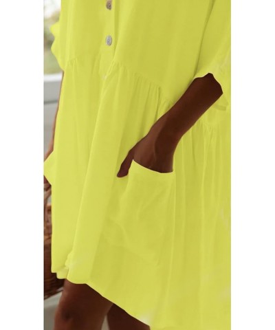 Women Casual Swimsuit Cover Up Blouses Button Down Beach Tunic Dress Bathing Suit Coverup A-light Yellow $13.20 Swimsuits