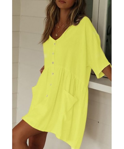 Women Casual Swimsuit Cover Up Blouses Button Down Beach Tunic Dress Bathing Suit Coverup A-light Yellow $13.20 Swimsuits