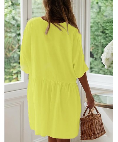 Women Casual Swimsuit Cover Up Blouses Button Down Beach Tunic Dress Bathing Suit Coverup A-light Yellow $13.20 Swimsuits