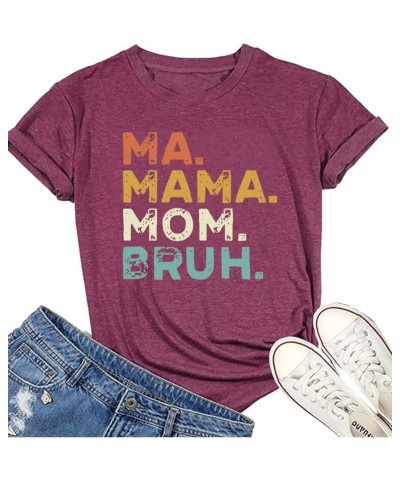 Mama Shirts for Women Ma Mama Mom Bruh Shirt Funny Mom Shirt Tee Tops Summer Casual Short Sleeve Tops Purple $9.20 Hoodies & ...