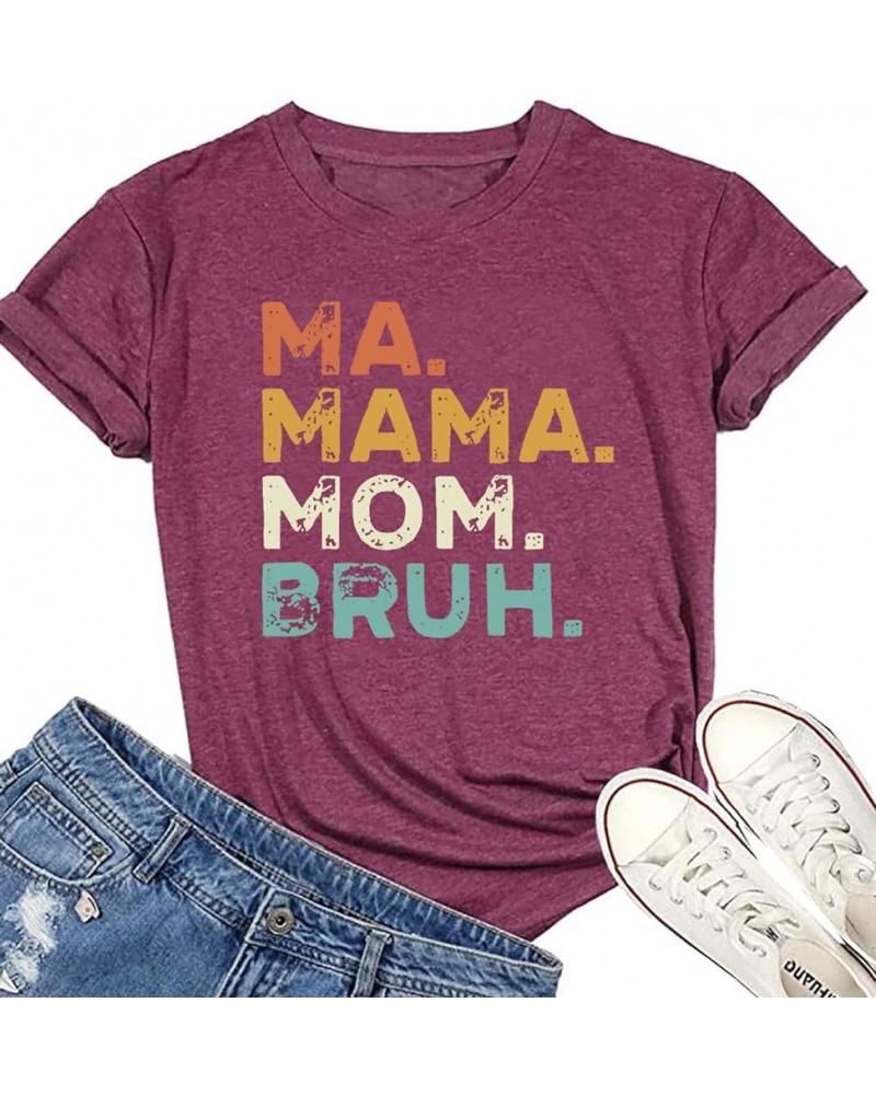 Mama Shirts for Women Ma Mama Mom Bruh Shirt Funny Mom Shirt Tee Tops Summer Casual Short Sleeve Tops Purple $9.20 Hoodies & ...