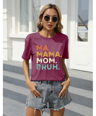 Mama Shirts for Women Ma Mama Mom Bruh Shirt Funny Mom Shirt Tee Tops Summer Casual Short Sleeve Tops Purple $9.20 Hoodies & ...