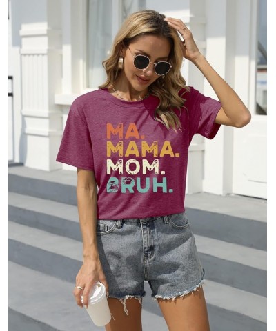 Mama Shirts for Women Ma Mama Mom Bruh Shirt Funny Mom Shirt Tee Tops Summer Casual Short Sleeve Tops Purple $9.20 Hoodies & ...