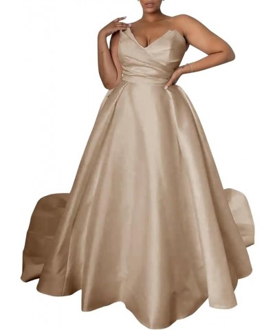 Beach Wedding Dresses for Bride Satin Long Prom Dresses for Women V Neck Ball Gown Formal Evening Party Gowns B-champagne $40...