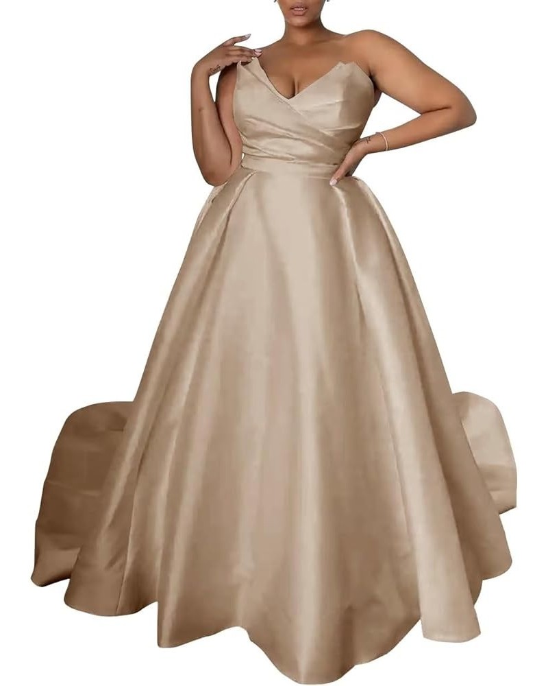 Beach Wedding Dresses for Bride Satin Long Prom Dresses for Women V Neck Ball Gown Formal Evening Party Gowns B-champagne $40...